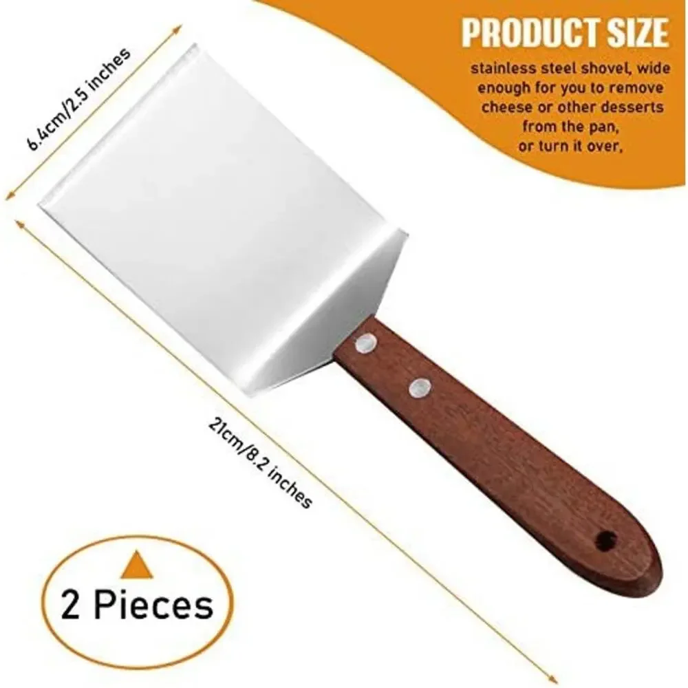 2 Pieces Small Brownie Cookie Spatula Metal Stainless Steel with Wooden Handle